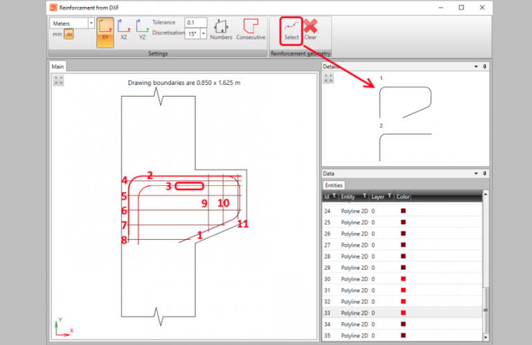 DXF definition of reinforcement – IDEA StatiCa