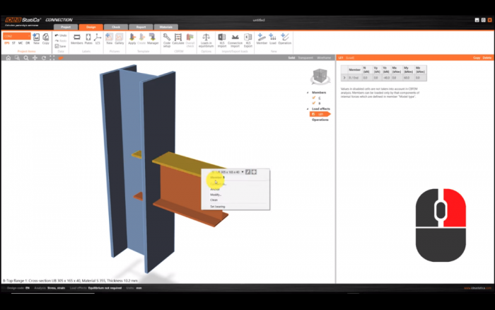 Statica Structural Software Easily connect structural members with right-click – IDEA StatiCa