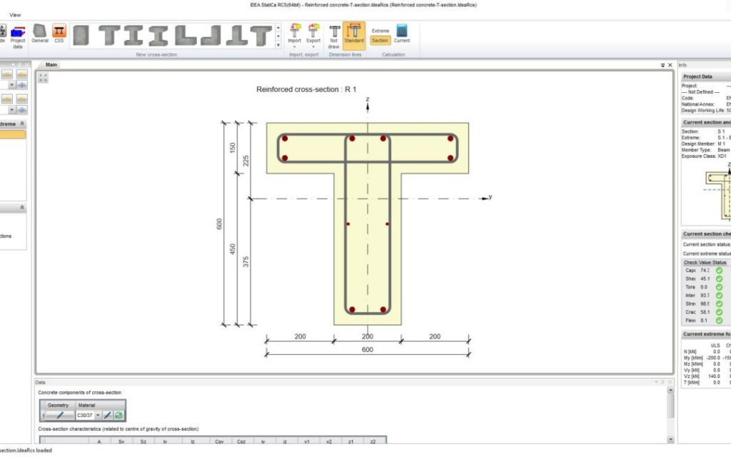 Reinforced T section – IDEA StatiCa