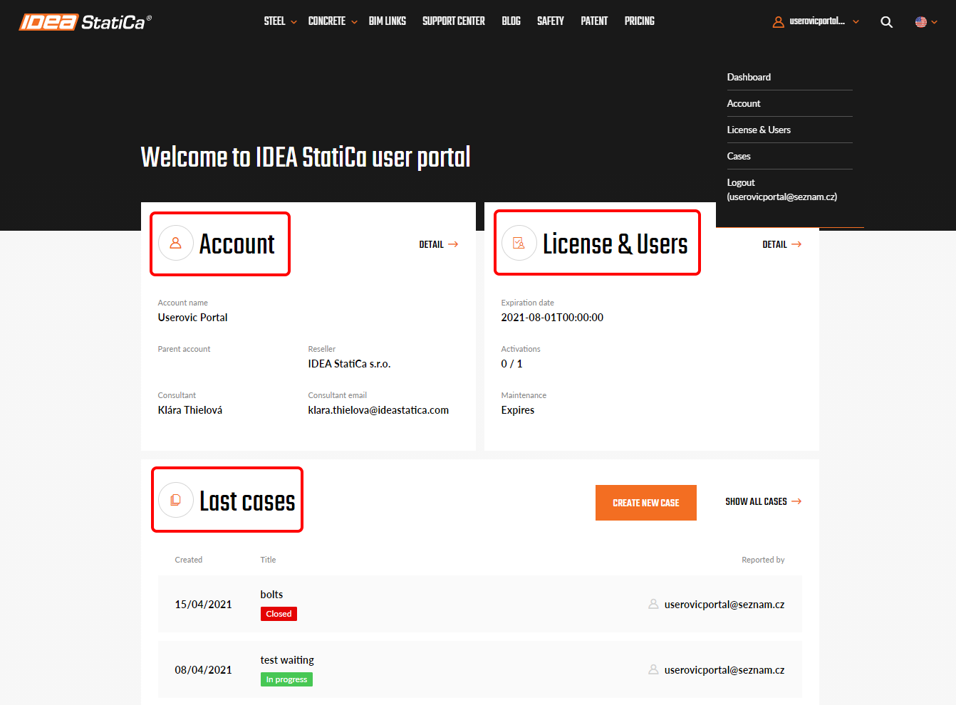 IDEA StatiCa - User Portal Interface